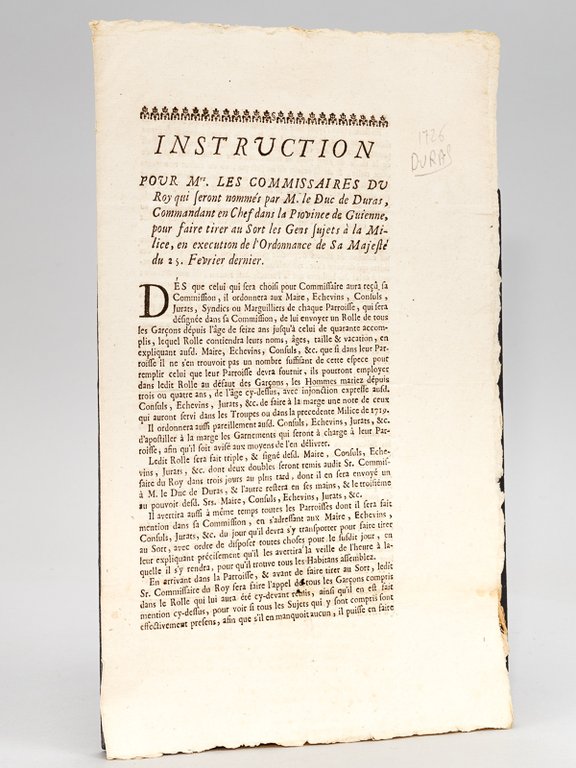 Instruction pour Mrs. les Commissaires du Roy qui seront nommés …