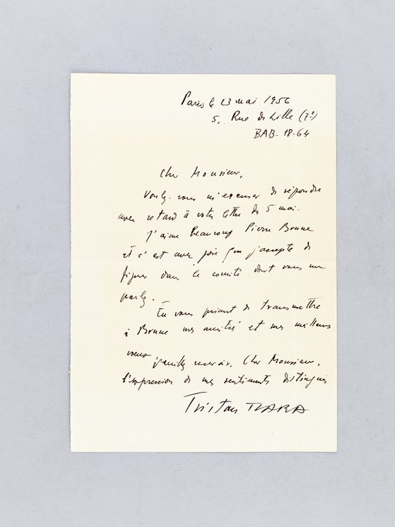 L.A.S. datée du 23 mai 1956 : "Cher Monsieur, Voulez-vous …