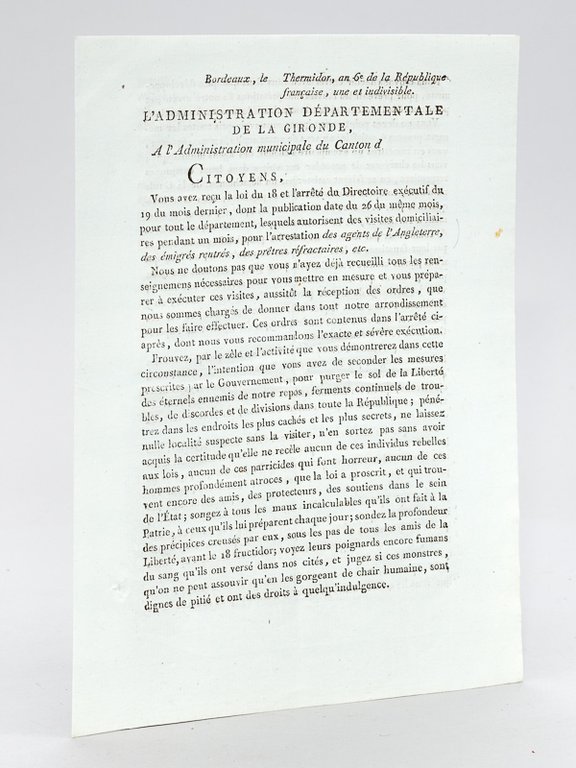 L'administration Départementale de la Gironde, A l'Administration du Canton d. …