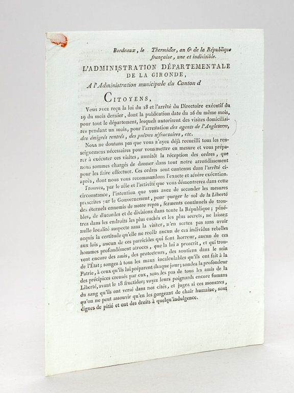 L'administration Départementale de la Gironde, A l'Administration du Canton d. …