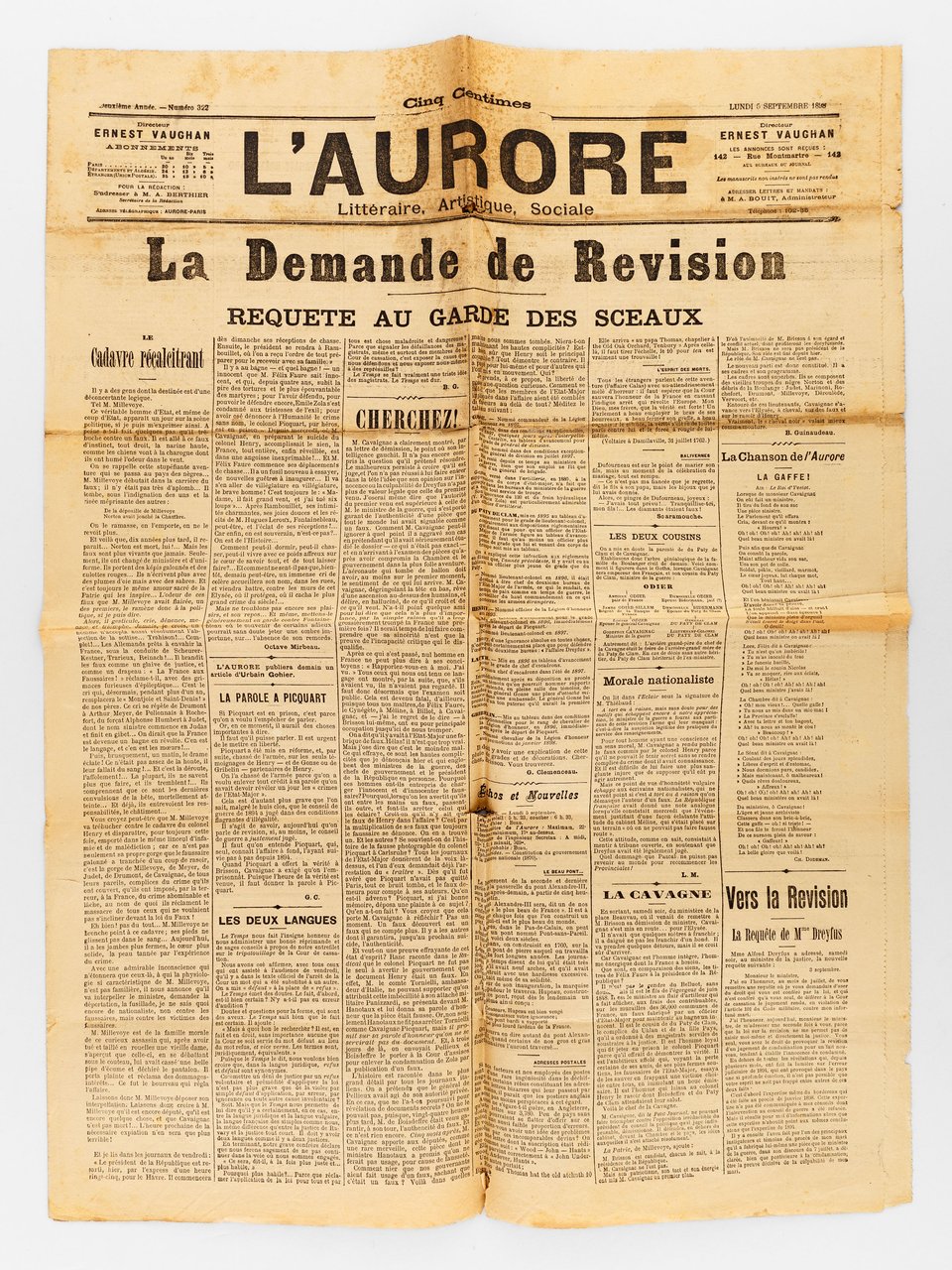 L'Aurore littéraire, artistique, sociale. Numéro 322 - Lundi 5 septembre …
