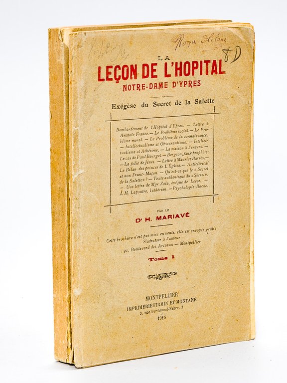 La Leçon de l'Hôpital Notre-Dame d'Ypres. Exégèse du Secret de …