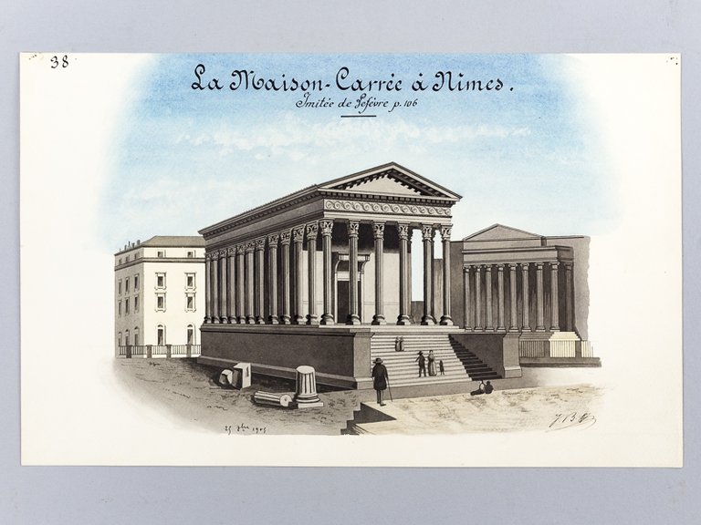 La Maison Carrée à Nîmes [ Beau lavis original ] …