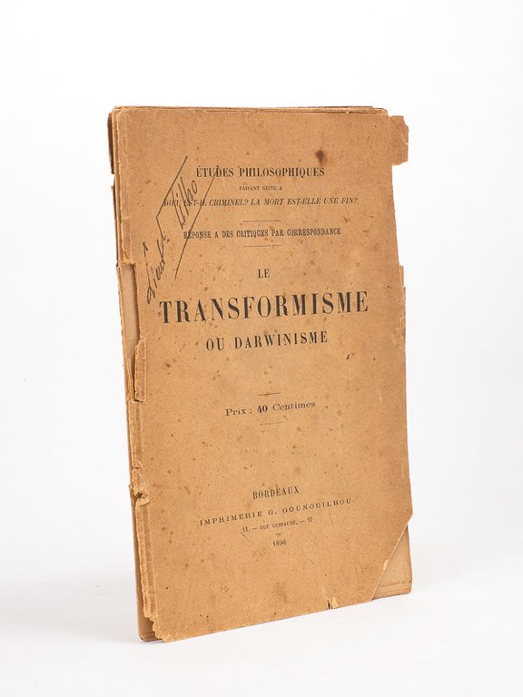 Le Transformisme ou Darwinisme [ Etudes philosophiques faisant suite à …