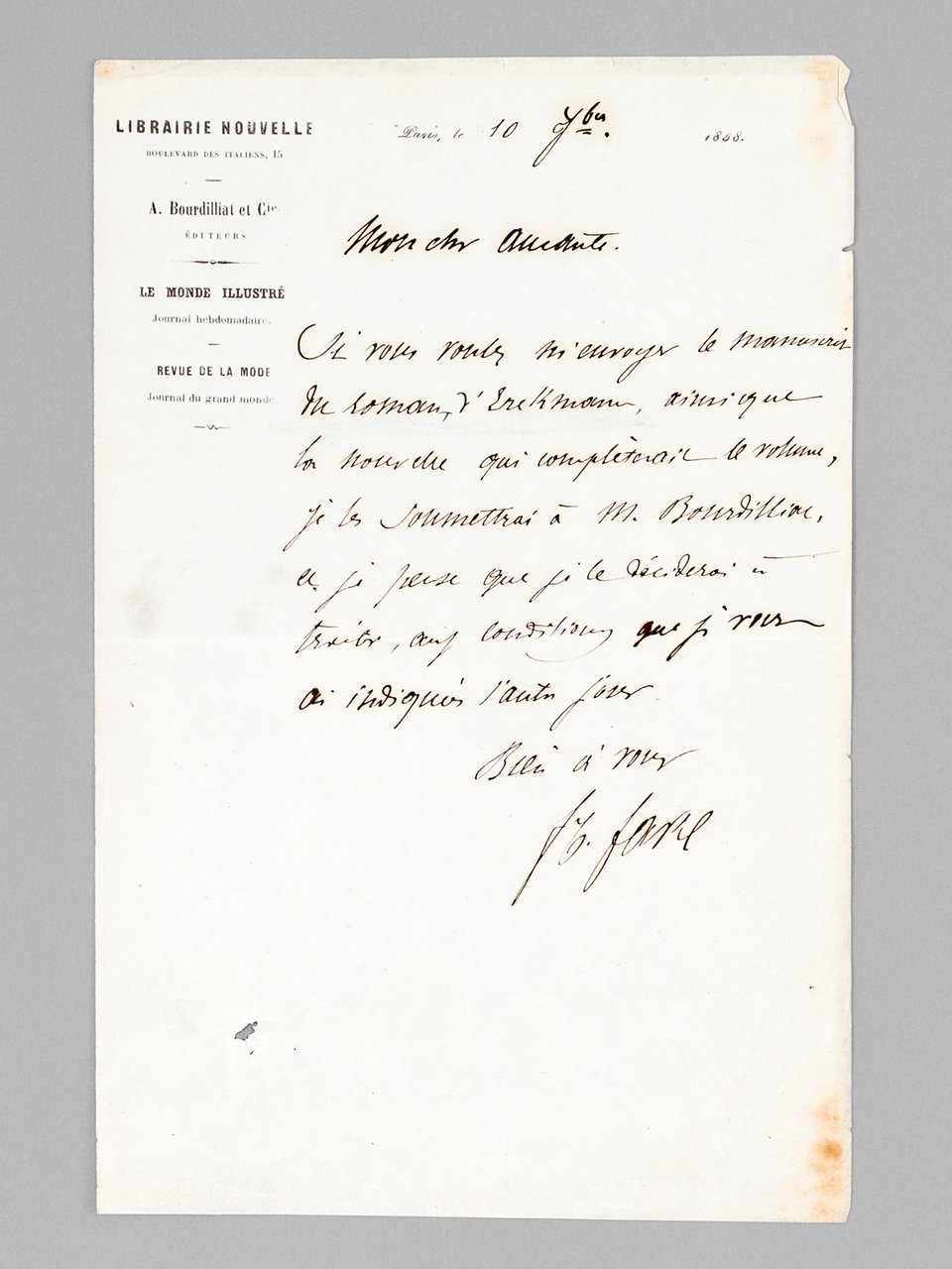 [ Lettre autographe signée adressée à Emile Aucante, à propos …