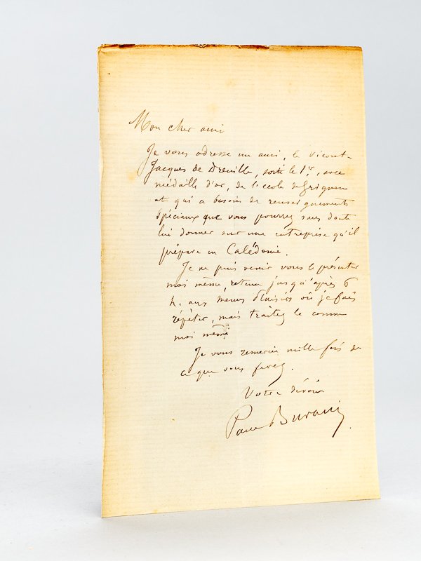 Lettre autographe signée de Paul Burani : "Mon cher ami, …
