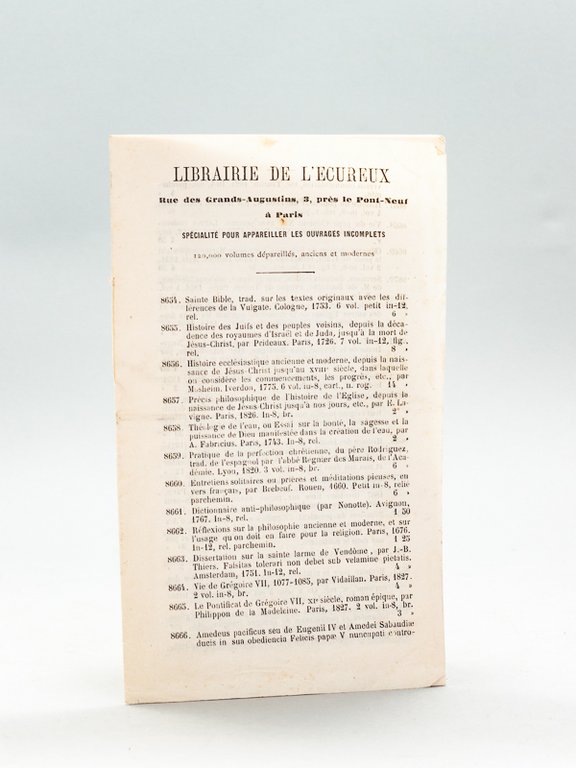 Librairie de l'Ecureux. Rue des Grands Augustins, 3, Près le …