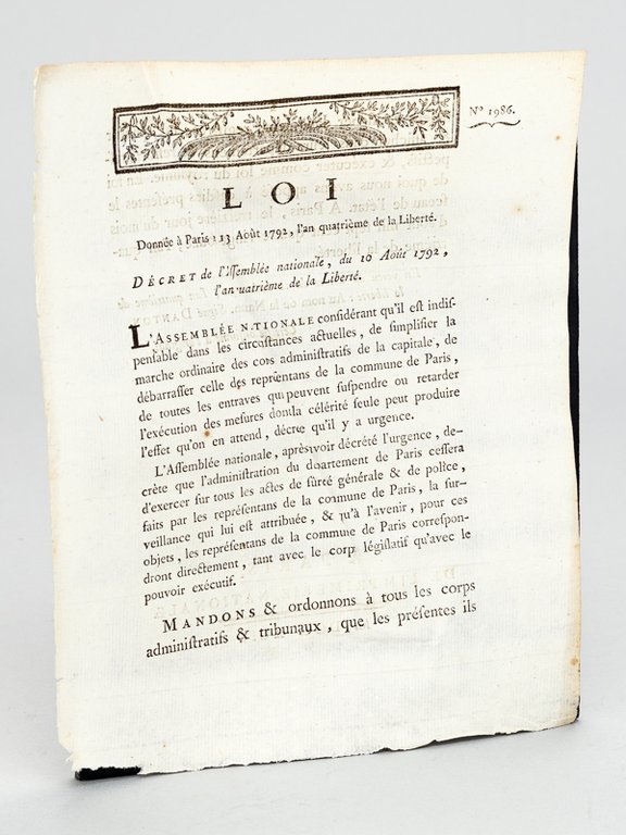 Loi donnée à Paris le 13 Août 1792, l'an quatrième …