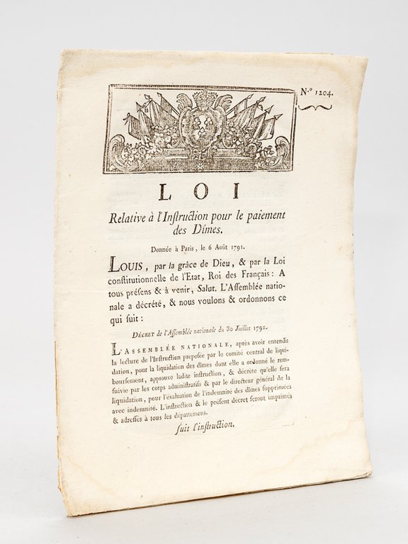 Loi relative à l'Instruction pour le Paiement des Dîmes. Donnée …