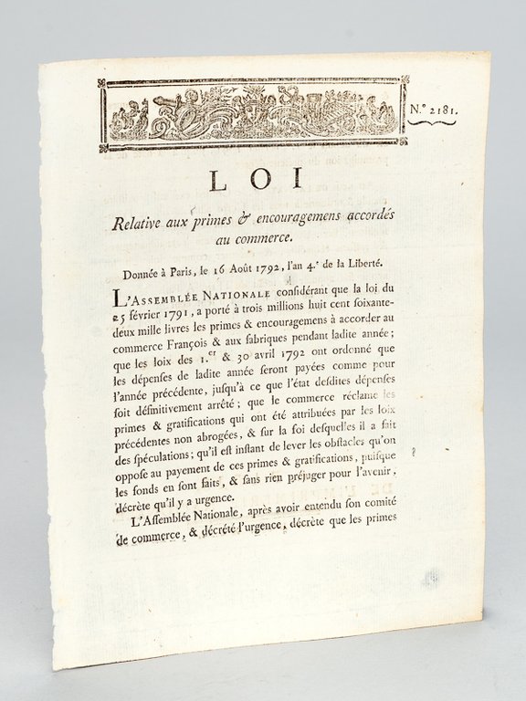Loi relative aux primes & encouragemens accordés au commerce. Donnée …