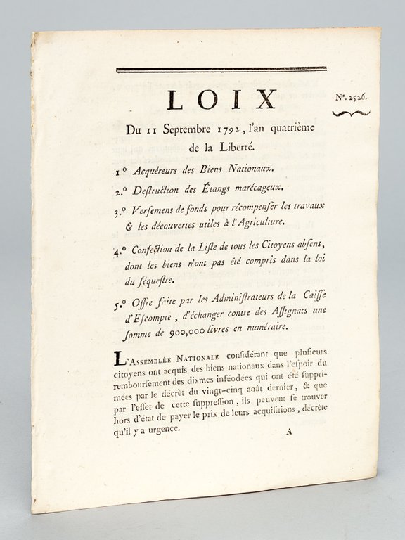 Loix du 11 septembre 1792, l'an quatrième de la Liberté. …