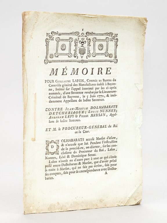 Mémoire pour Guillaume Lafon, Commis au Bureau du Contrôle Général …