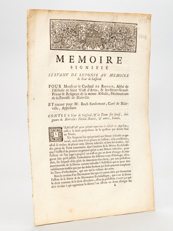 Mémoire Signifié Servant de Réponse au Mémoire du Sieur de …