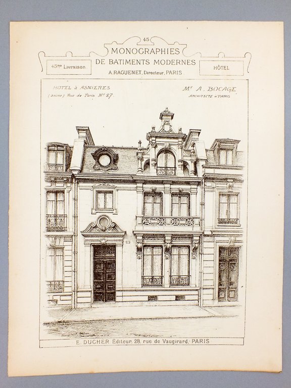 Monographies de Bâtiments Modernes - Hôtel à Asnières (Seine), rue …