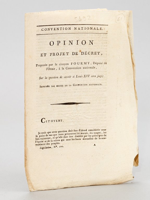 Opinion et Projet de décret, proposée par le Citoyen Fourmy, …