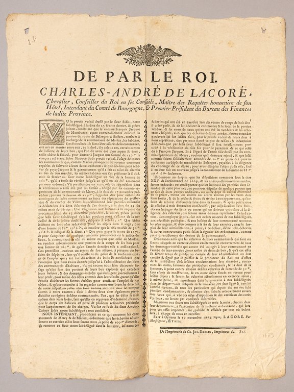 [ Ordonnance faite à Oyrières le 10 novembre 1773, concernant …
