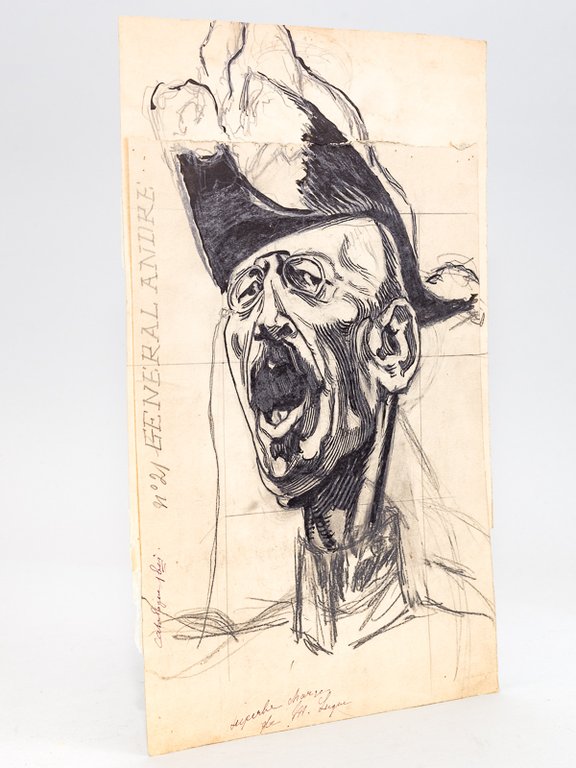[ Portrait-charge - dessin original à l'encre ] Général André
