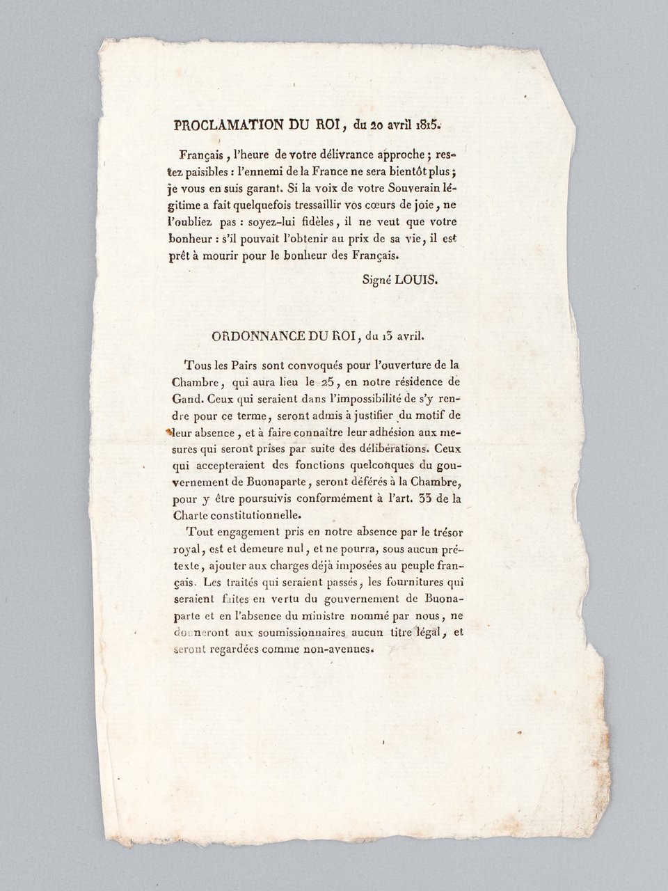 Proclamation du Roi, du 20 avril 1815 [ Edition originale …