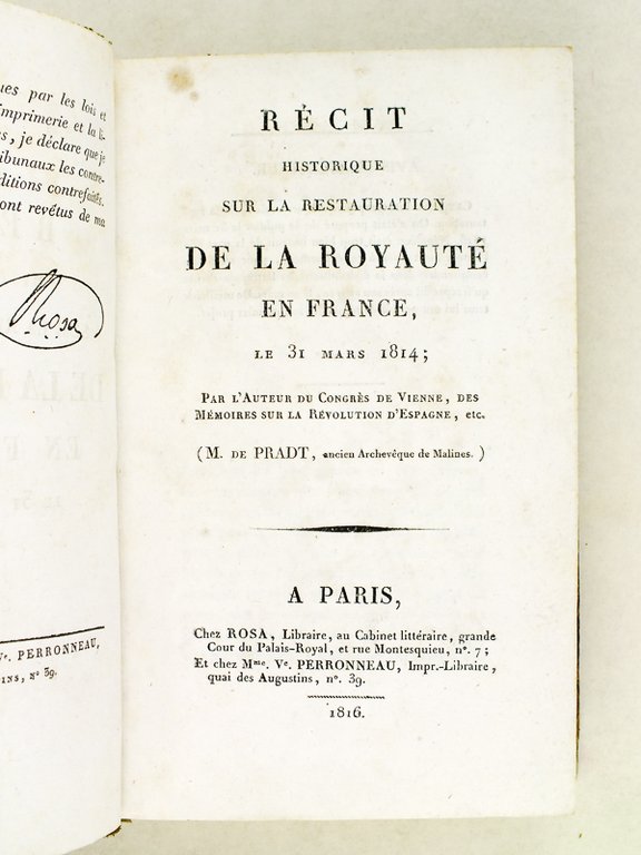 Récit Historique sur la Restauration de la Royauté en France, …