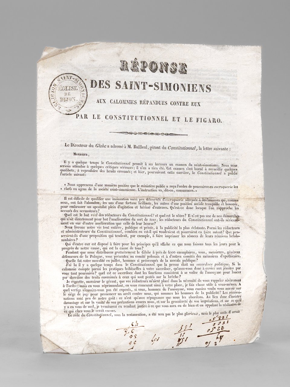 Réponse des Saint-Simoniens aux Calomnies répandues contre eux par Le … | Immagine principale