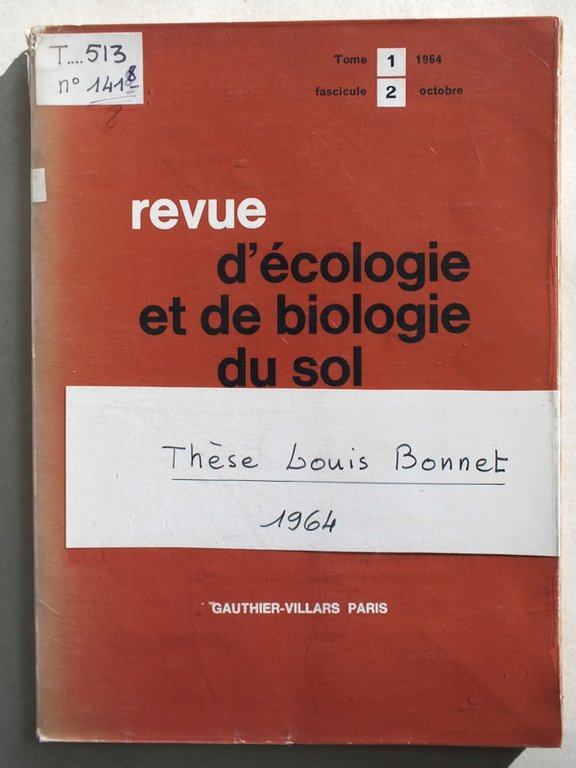 Revue d'Ecologie et de Biologie du Sol. I, 1964 : …