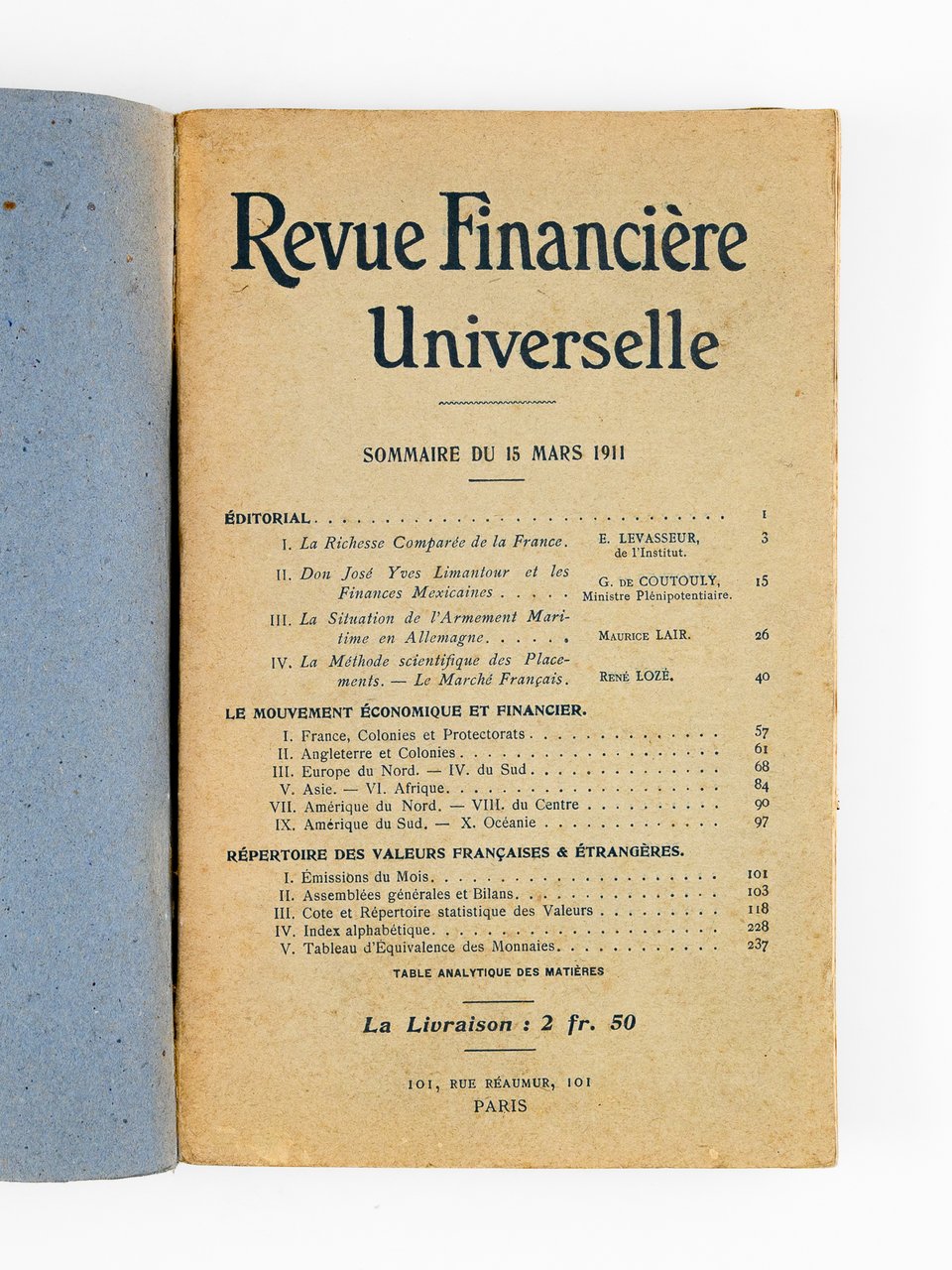 Revue Financière Universelle [ numéro du 15 mars 1911, i.e. …