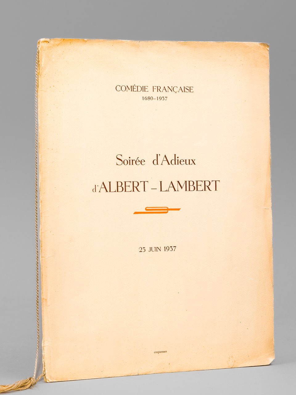 Soirée d'Adieux d'Albert-Lambert , Comédie Française 25 juin 1937 [ … | Immagine principale