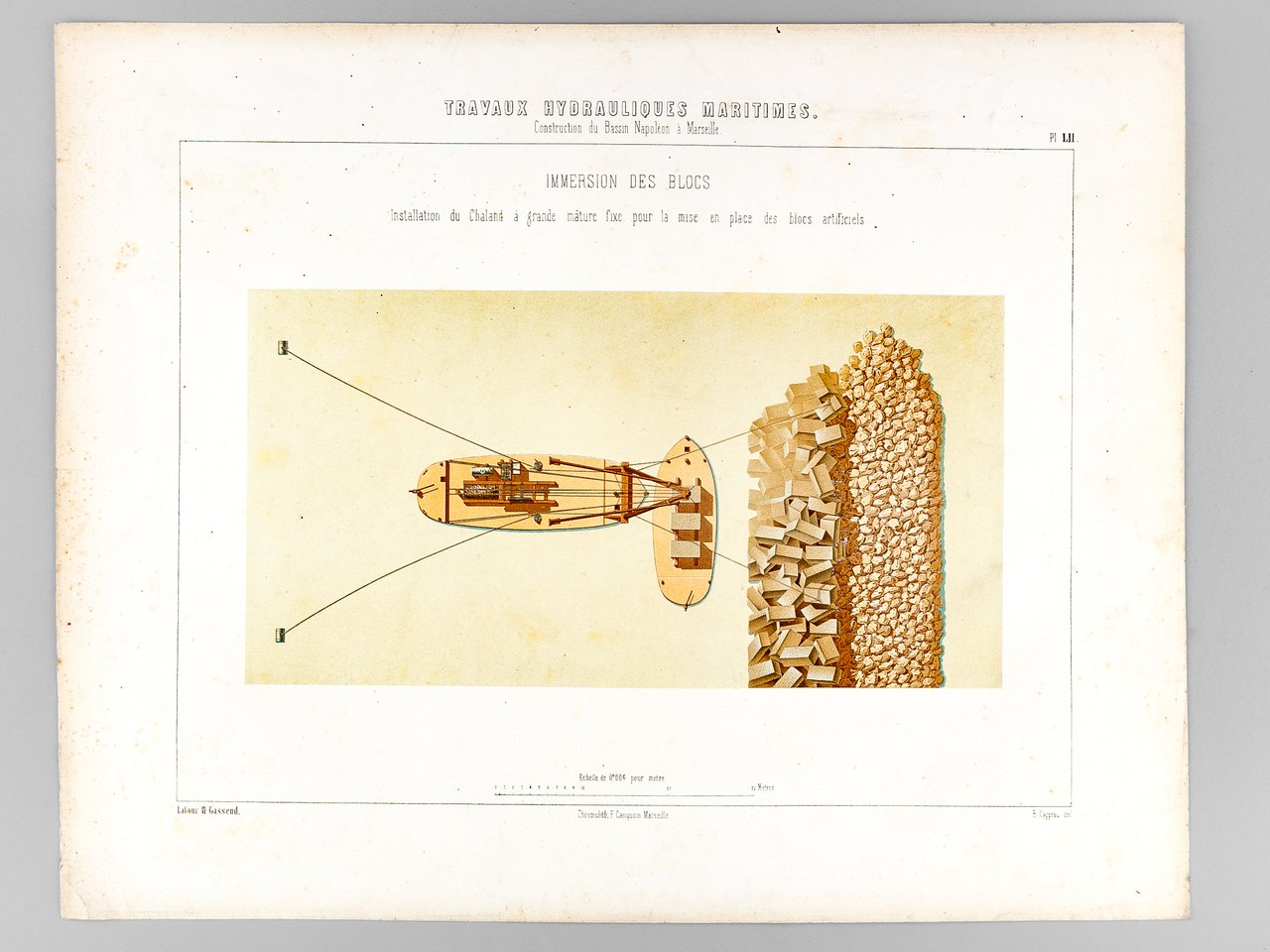 Travaux Hydrauliques Maritimes. Construction du Bassin Napoléon à Marseille. Chromolithographie …