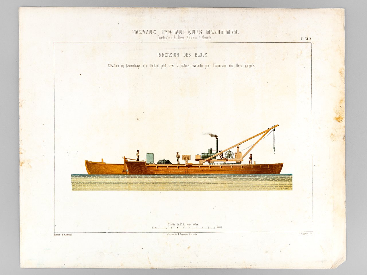 Travaux Hydrauliques Maritimes. Construction du Bassin Napoléon à Marseille. Chromolithographie …