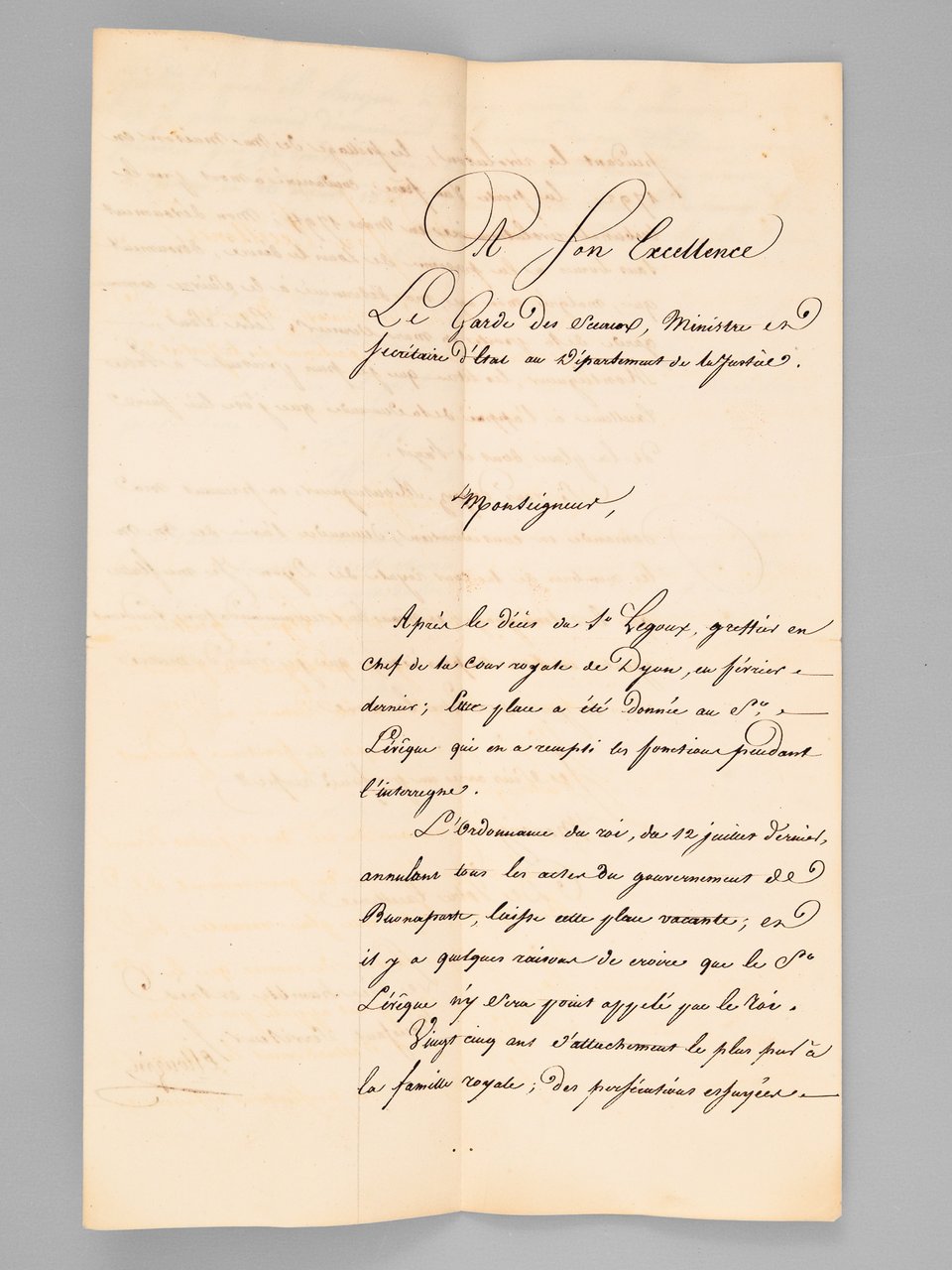 [ Très belle lettre de recommandation destinée au Garde des … | Immagine principale