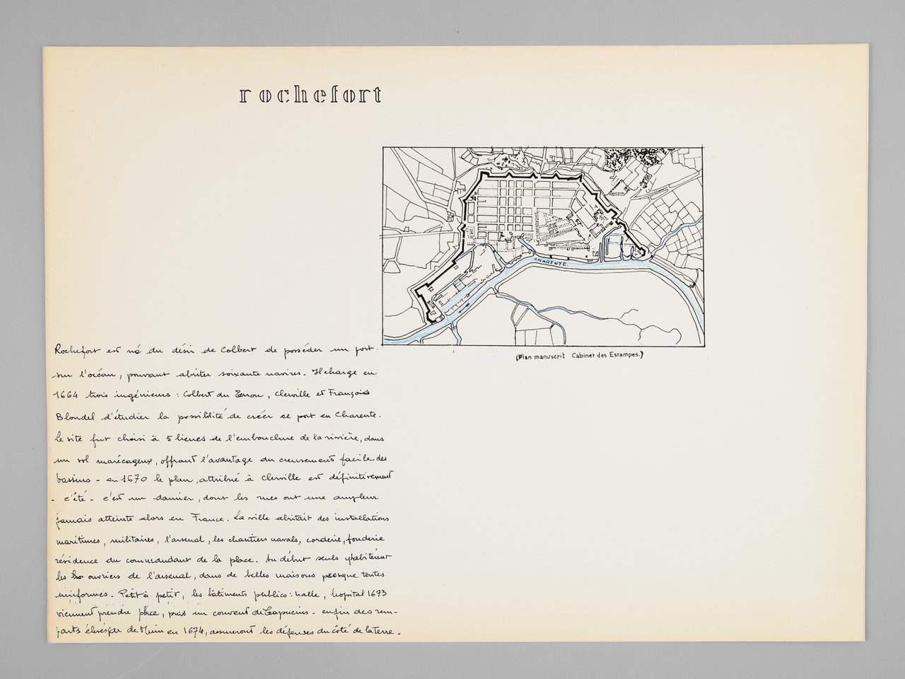 Une ville créée au XVIIe : Rochefort [Dossier manuscrit d'un …