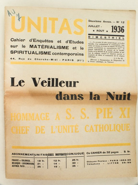 Unitas. Cahier d'Enquêtes et d'Etudes sur le Matérialisme et le …