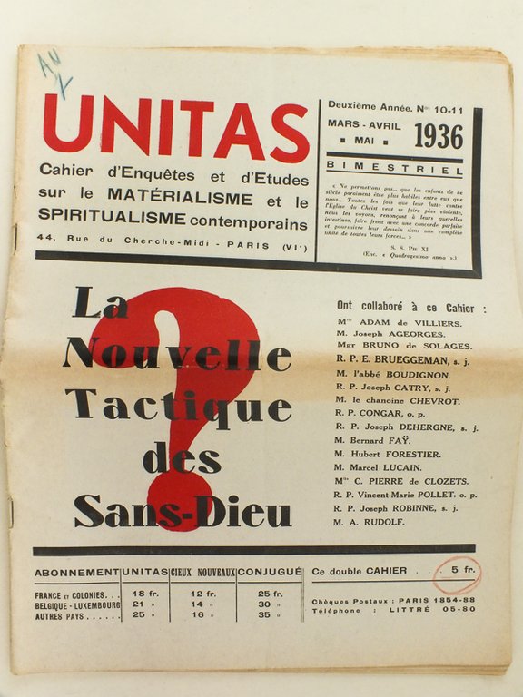 Unitas. Cahier d'Enquêtes et d'Etudes sur le Matérialisme et le …