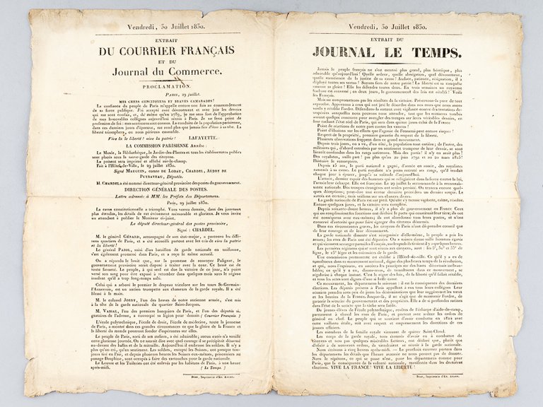 Vendredi 30 juillet 1830. Extrait du Courrier Français et du …