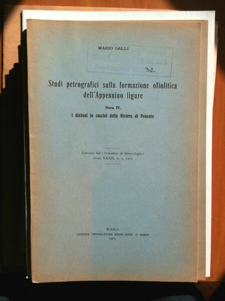 Studi Petrografici sulla formazione ofiolitica dell' Appennino Ligure 1963