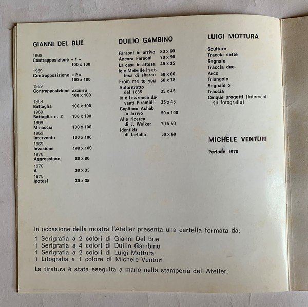 l'Atelier grafica moderna torino / GIANNI DEL BUE DUILIO GAMBINO …