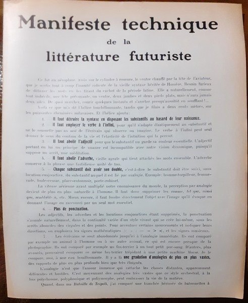 Manifeste technique de la littérature futuriste Milan 11 Mai 1912 …