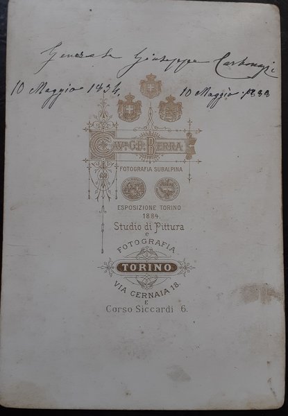 Albumina originale "Generale Giuseppe Carbonazzi" Foto Berra torino 1880 circa
