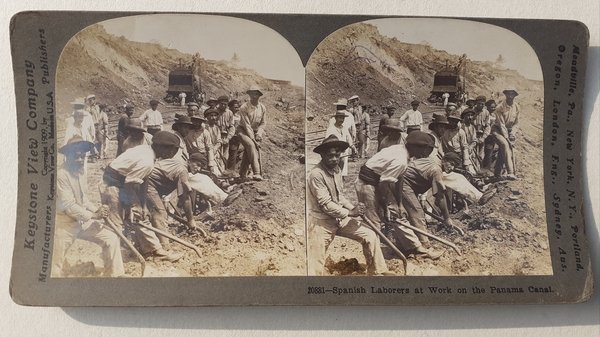 Stereofotografia spagnoli al lavoro Canale di Panama 1905 circa