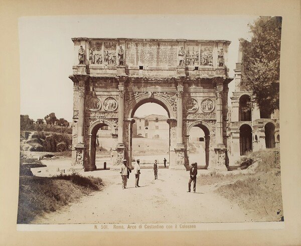 Albumina originale Roma Arco di Costantino con il Colosseo 1875 …
