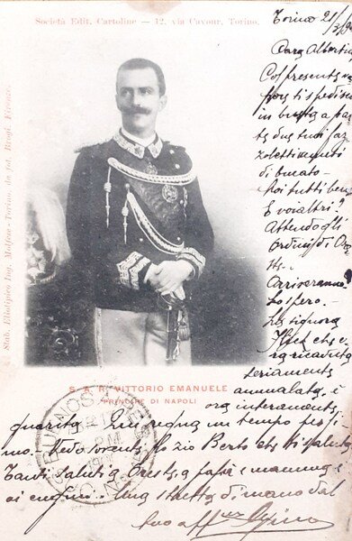 Cartolina viaggiata S.A.R. Vittorio Emanuele Principe di Napoli 1900