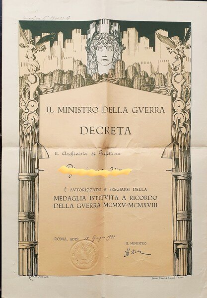 Decreto Ministero della Guerra disegno di Duilio Cambellotti 1923