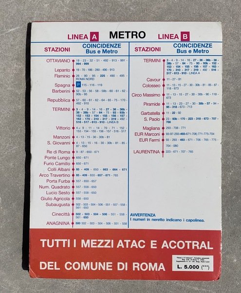 Roma in Metro-Bus 1990. Pianta/Map/Plan/Mapa: tutti i percorsi Bus - …