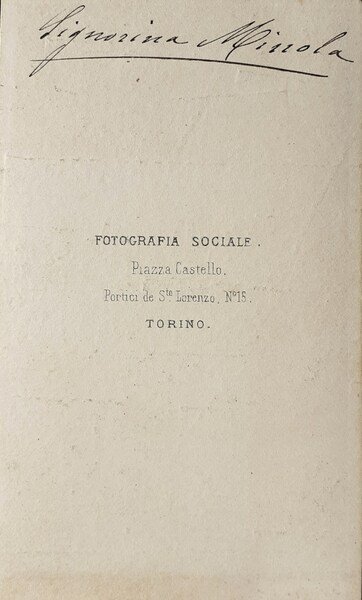 Albumina cvd " Ritratto Sig.na Minola fotografia Sociale Torino 1860