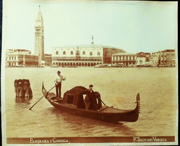 Albumina originale "Panorama e Gondola" Fotografo Salviati Venezia 1880 ca.