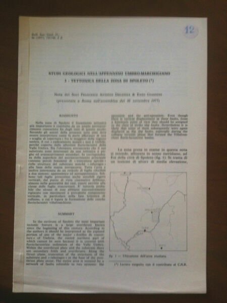 Studi geologici Appennino Umbro-Marchigiano Tettonica zona Spoleto 1977