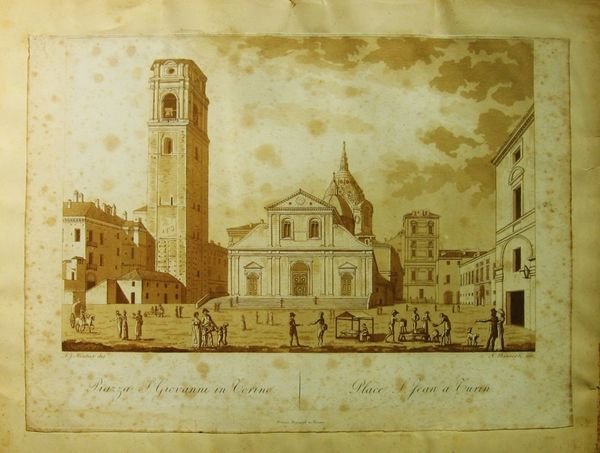 Torino Piazza S. Giovanni rara incisione 1917