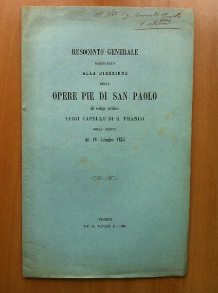 Brossura Opere Pie di San Paolo Luigi Cappello di S. …