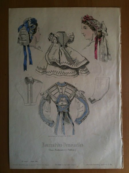 Xilografia acquerellata "Journal des Damoiselles" Paris metà '800