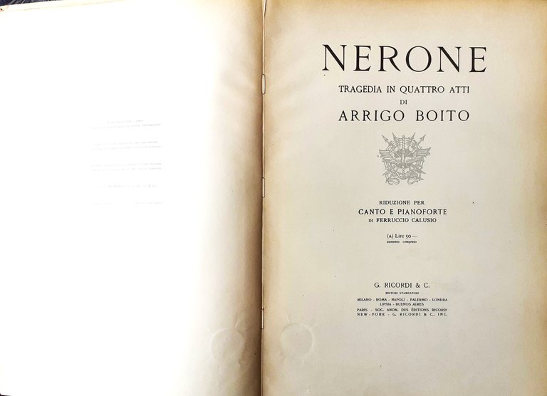 A. Boito NERONE Tragedia in quattro atti - Canto Pianoforte …